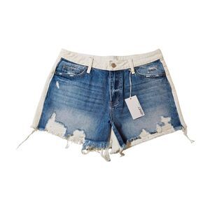 New! Vervet Denim Two Tone Rebecca‎ Distressed High Rise Shorts 4" Women's L NWT